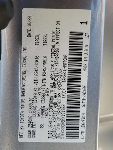 5TFAX5GN8MX191968 - 2021 TOYOTA TACOMA DOUBLE CAB 银色 照片 12