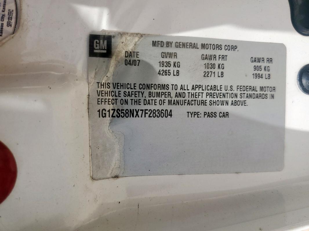 1G1ZS58NX7F283604 - 2007 CHEVROLET MALIBU LS 白色 照片 13