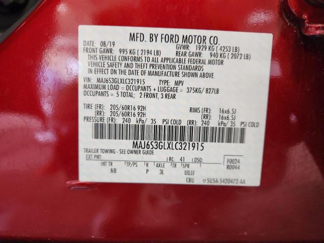 MAJ6S3GLXLC321915 - 2020 FORD ECOSPORT SE Kırmızı fotoğraf 14