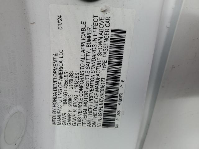 19XFL1H7XRE016123 - 2024 HONDA CIVIC EXL WHITE photo 12