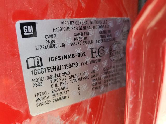 1GCGTEEN0J1199439 - 2018 CHEVROLET COLORADO ZR2 RED photo 12