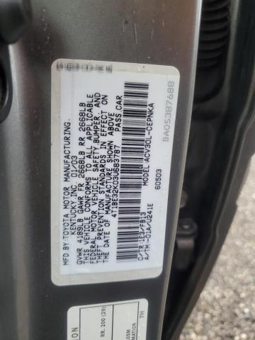 4T1BE32K03U683787 - 2003 TOYOTA CAMRY LE ნაცრისფერი ფოტო 12