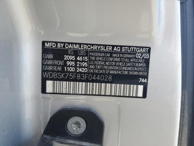 WDBSK75F83F044028 - 2003 MERCEDES-BENZ SL 500R Argent photo 12