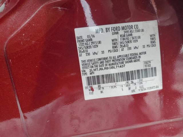 2LMTJ6LR6GBL71437 - 2016 LINCOLN MKX RESERVE Rouge photo 13