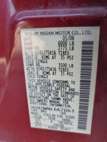 5N1AR18W96C667063 - 2006 NISSAN PATHFINDER LE BURGUNDY photo 14