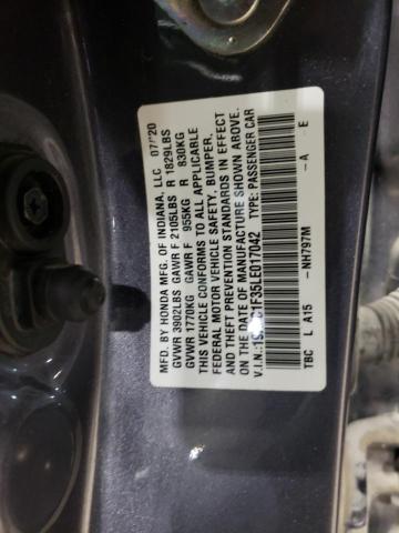 19XFC1F35LE017042 - 2020 HONDA CIVIC EX GRAY photo 12