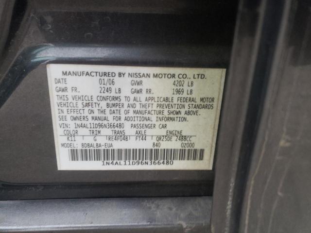 1N4AL11D96N366480 - 2006 NISSAN ALTIMA S CHARCOAL photo 12