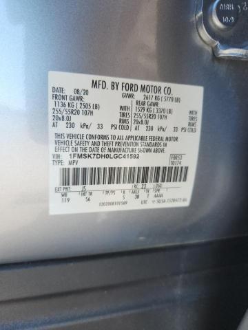 1FMSK7DH0LGC41592 - 2020 FORD EXPLORER XLT GRAY photo 13