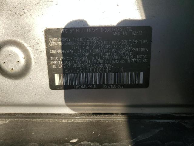 JF2SHBEC0CH451114 - 2012 SUBARU FORESTER LIMITED SILVER photo 13
