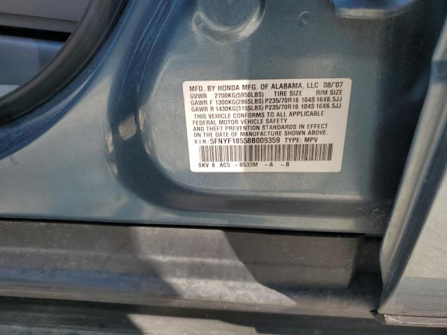 5FNYF18558B009359 - 2008 HONDA PILOT EXL BLUE photo 13