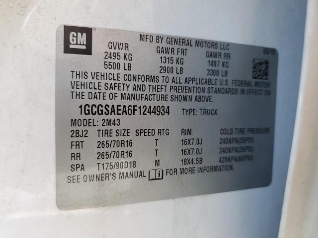 1GCGSAEA6F1244934 - 2015 CHEVROLET COLORADO WHITE photo 12