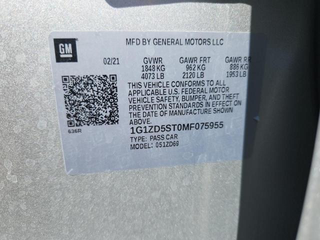 1G1ZD5ST0MF075955 - 2021 CHEVROLET MALIBU LT SILVER photo 12