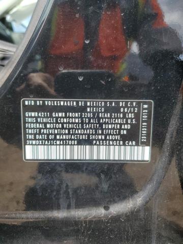 3VWDX7AJ1CM417008 - 2012 VOLKSWAGEN JETTA SE Қара фото 12