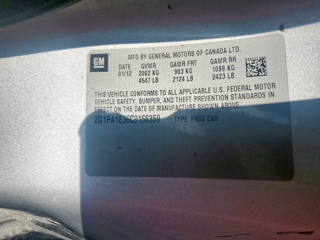 2G1FA1E36C9166350 - 2012 CHEVROLET CAMARO LS SILVER photo 12