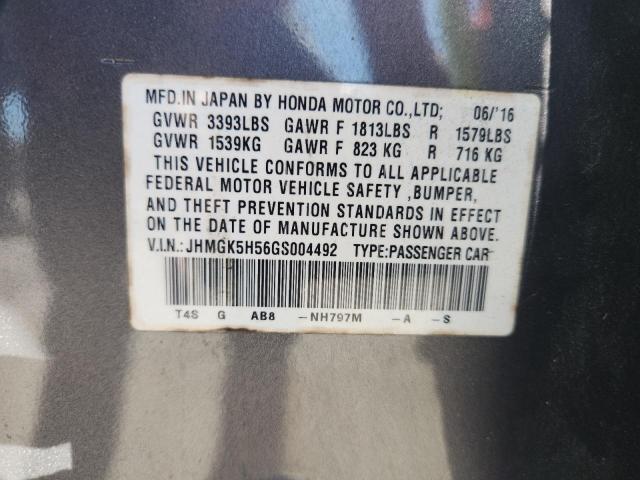 JHMGK5H56GS004492 - 2016 HONDA FIT LX GRAY photo 12