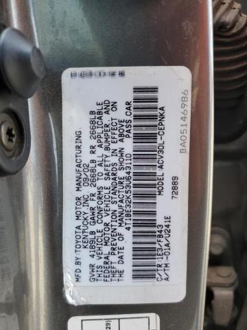 4T1BE32K53U643110 - 2003 TOYOTA CAMRY LE GRAY photo 12