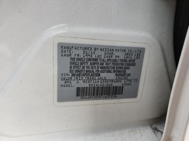 3N1AB7AP2FL637036 - 2015 NISSAN SENTRA S WHITE photo 12