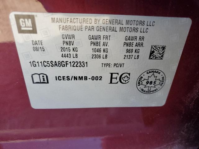 1G11C5SA8GF122331 - 2016 CHEVROLET MALIBU LIM LT MAROON photo 12