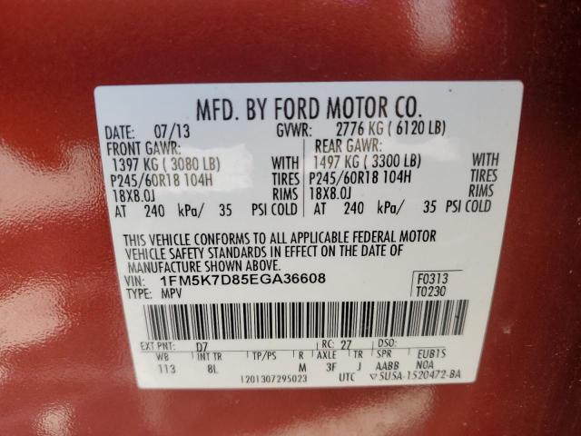 1FM5K7D85EGA36608 - 2014 FORD EXPLORER XLT ORANGE photo 13