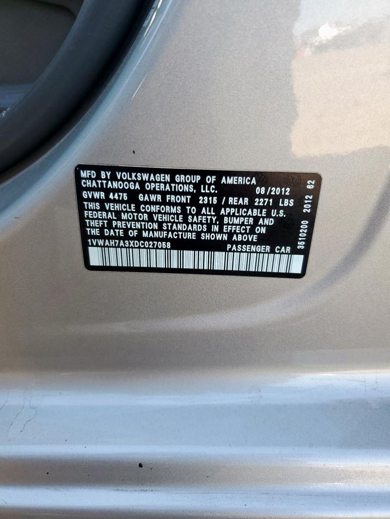1VWAH7A3XDC027058 - 2013 VOLKSWAGEN PASSAT S SILVER photo 12