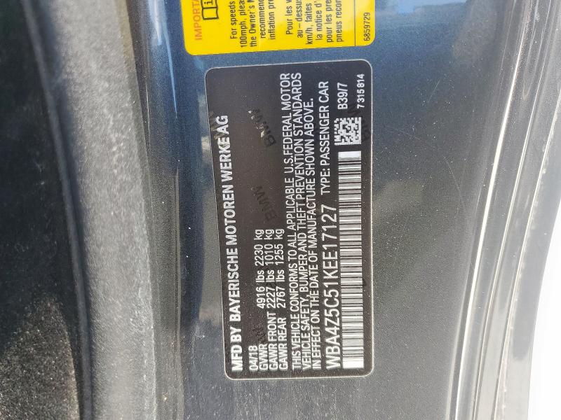 WBA4Z5C51KEE17127 - 2019 BMW 440I SILVER photo 12