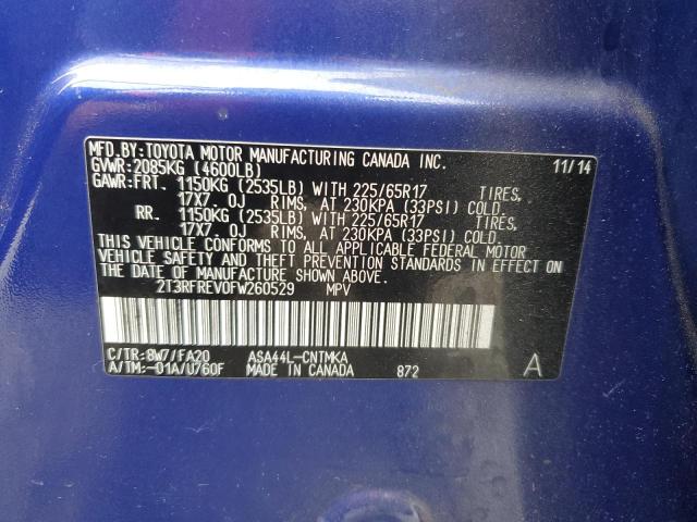 2T3RFREV0FW260529 - 2015 TOYOTA RAV4 XLE BLUE photo 13