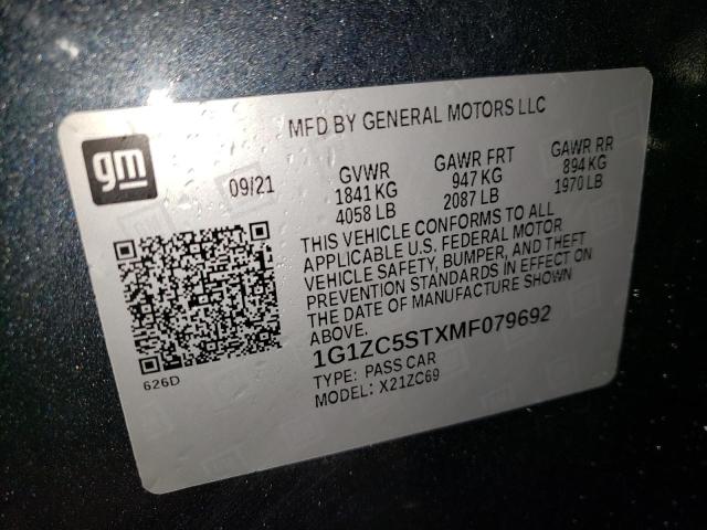 1G1ZC5STXMF079692 - 2021 CHEVROLET MALIBU LS BLUE photo 12