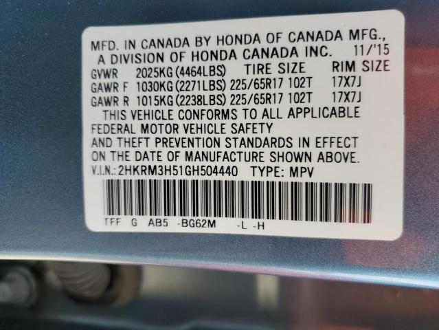 2HKRM3H51GH504440 - 2016 HONDA CR-V EX BLUE photo 13