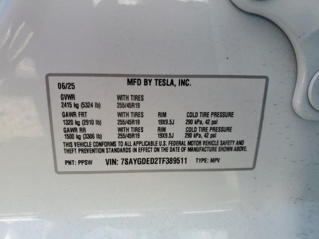 7SAYGDED2TF389511 - 2026 TESLA MODEL Y WHITE photo 13