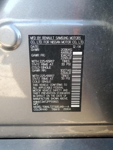 KNMAT2MT2FP519921 - 2015 NISSAN ROGUE S GRAY photo 12