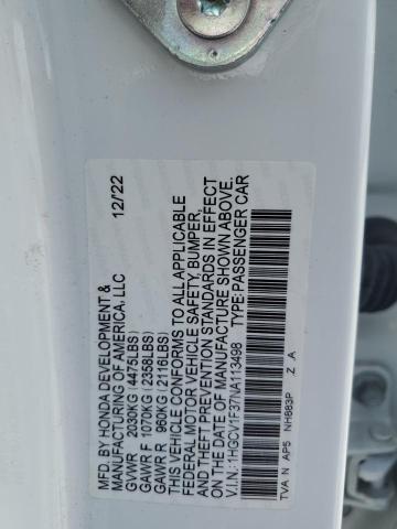 1HGCV1F37NA113498 - 2022 HONDA ACCORD SPORT WHITE photo 12