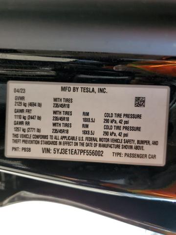 5YJ3E1EA7PF556002 - 2023 TESLA MODEL 3 შავი ფოტო 13