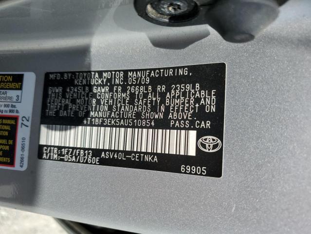 4T1BF3EK5AU510854 - 2010 TOYOTA CAMRY BASE Plata foto 12