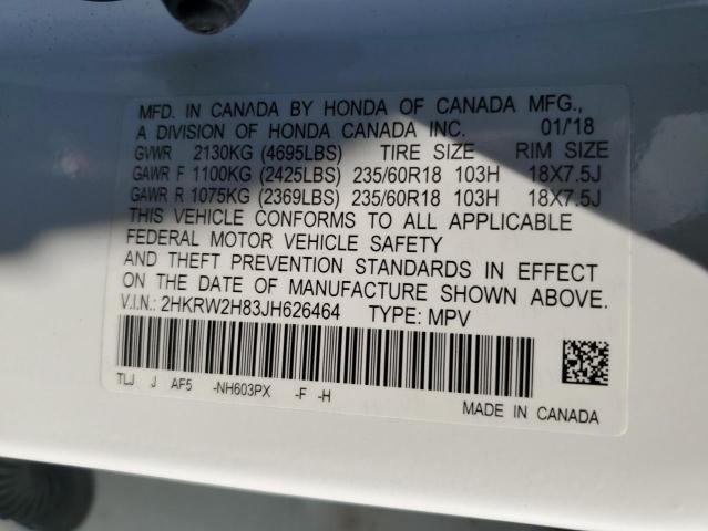2HKRW2H83JH626464 - 2018 HONDA CR-V EXL WHITE photo 13