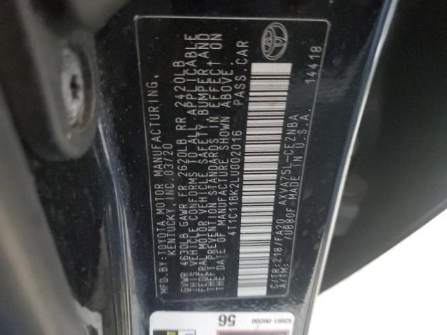 4T1C11BK2LU002016 - 2020 TOYOTA CAMRY LE Schwarz Foto 12