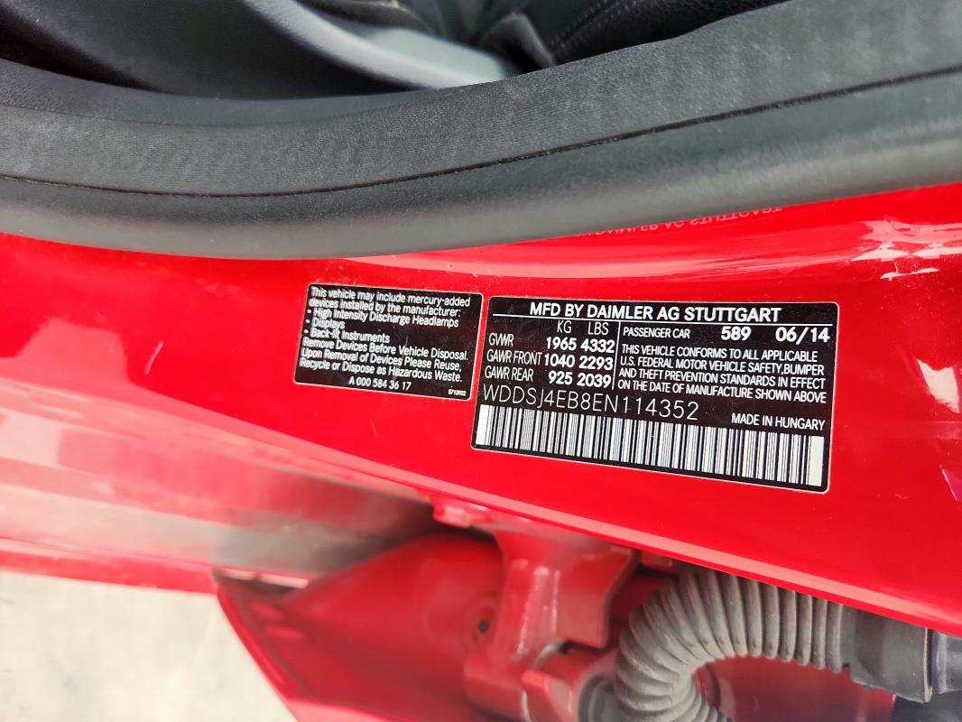 WDDSJ4EB8EN114352 - 2014 MERCEDES-BENZ CLA 250 RED photo 12