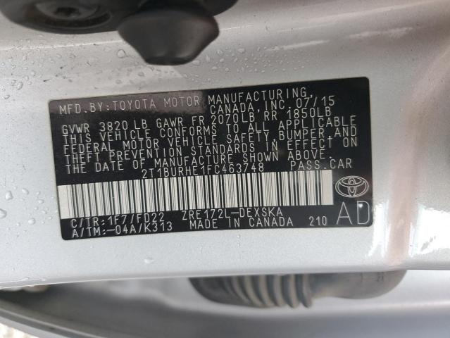 2T1BURHE1FC463748 - 2015 TOYOTA COROLLA L SILVER photo 13