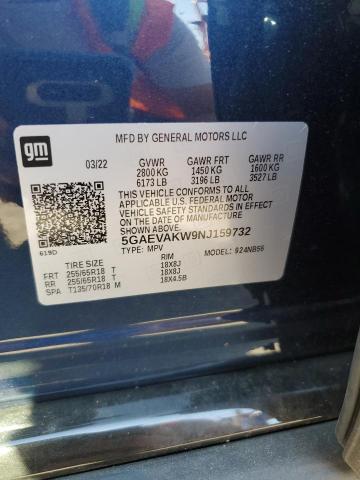 5GAEVAKW9NJ159732 - 2022 BUICK ENCLAVE ESSENCE 蓝色 照片 12