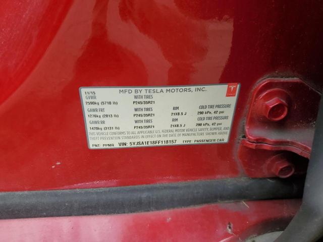 5YJSA1E18FF118157 - 2015 TESLA MODEL S Կարմիր լուսանկար 12