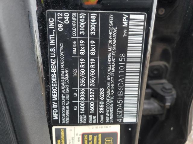 4JGDA5HB6DA110158 - 2013 MERCEDES-BENZ ML 350 4MATIC BLACK photo 13