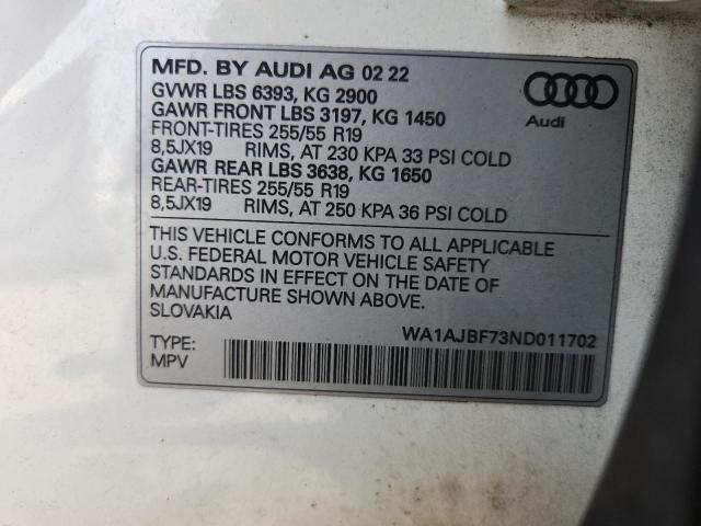 WA1AJBF73ND011702 - 2022 AUDI Q7 PREMIUM თეთრი ფოტო 13