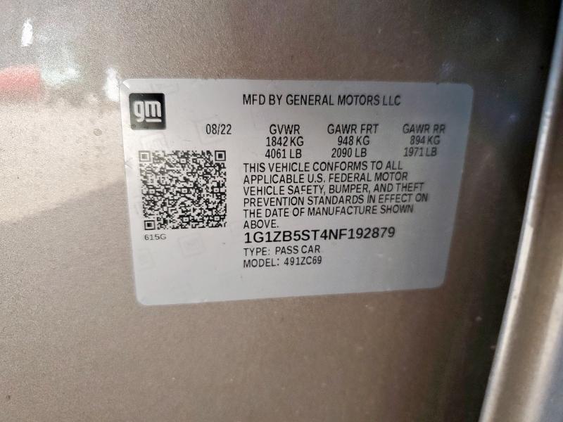 1G1ZB5ST4NF192879 - 2022 CHEVROLET MALIBU LS GOLD photo 12