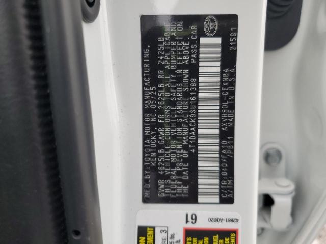 4T1DAACK9SU161388 - 2025 TOYOTA CAMRY XSE WHITE photo 12
