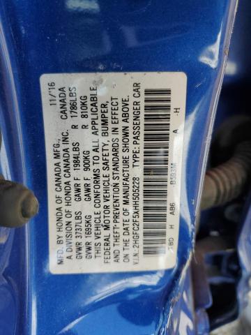 2HGFC2F5XHH505228 - 2017 HONDA CIVIC LX BLUE photo 12