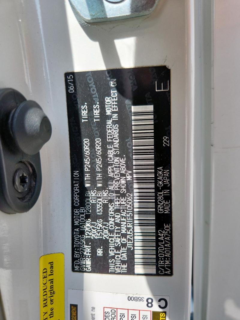 JTEZU5JR1F5105062 - 2015 TOYOTA 4RUNNER SR5 WHITE photo 13