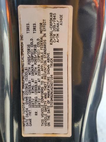 5TESM92N14Z407194 - 2004 TOYOTA TACOMA XTRACAB PRERUNNER Siyah fotoğraf 12