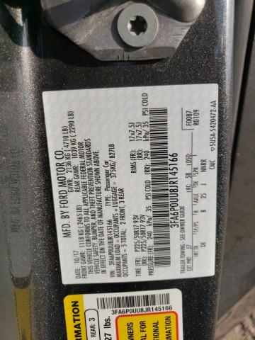 3FA6P0UU8JR145166 - 2018 FORD FUSION S HYBRID GRAY photo 12