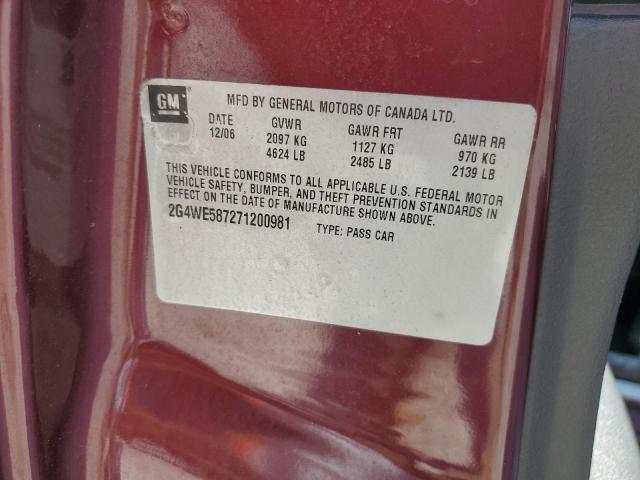 2G4WE587271200981 - 2007 BUICK LACROSSE CXS ბურგუნდია ფოტო 12