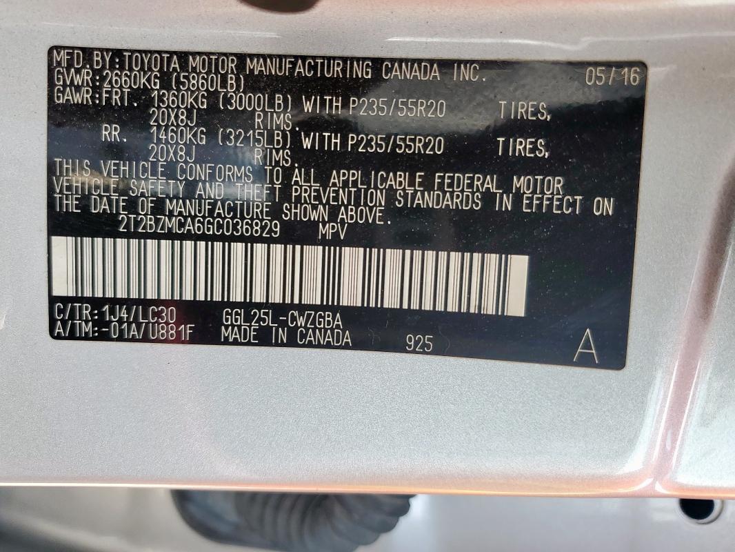 2T2BZMCA6GC036829 - 2016 LEXUS RX 350 BASE SILVER photo 13