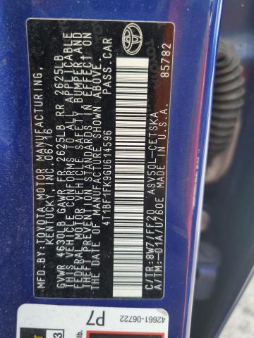 4T1BF1FK9GU614596 - 2016 TOYOTA CAMRY LE BLUE photo 12